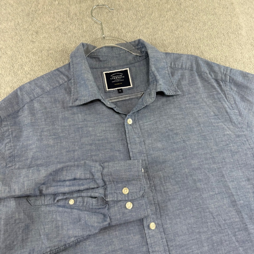 Charles Tyrwhitt Button Down Shirt Mens XL Blue Classic Fit Cotton Chambray